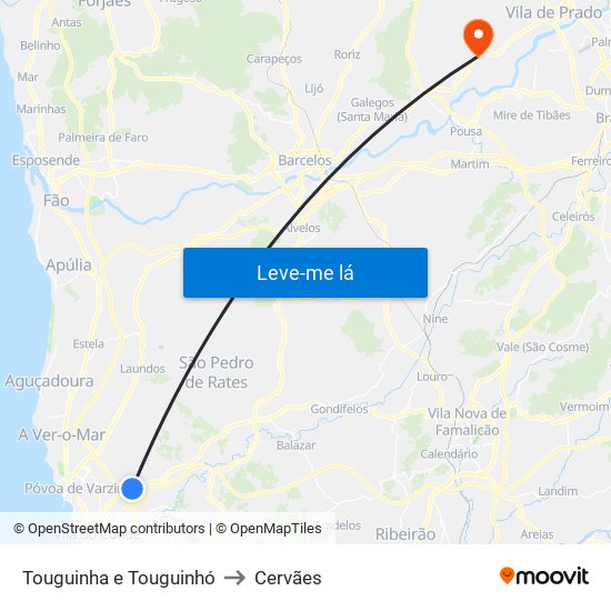 Touguinha e Touguinhó to Cervães map