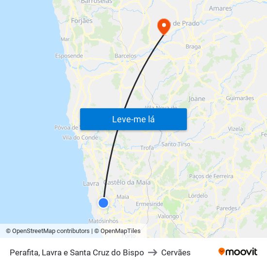 Perafita, Lavra e Santa Cruz do Bispo to Cervães map