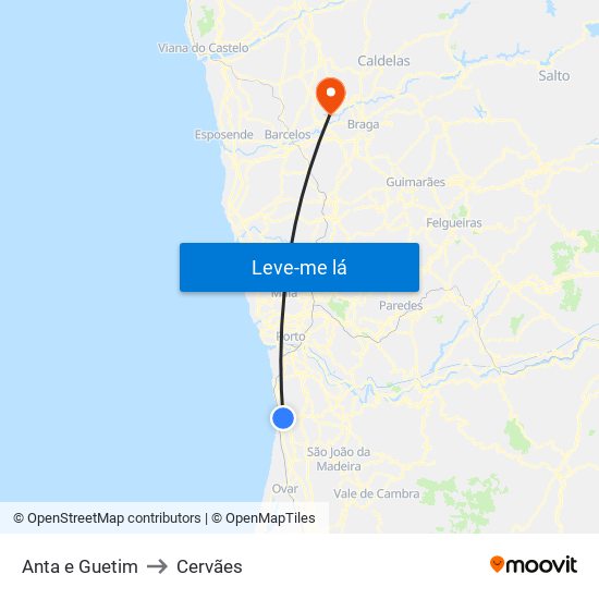 Anta e Guetim to Cervães map