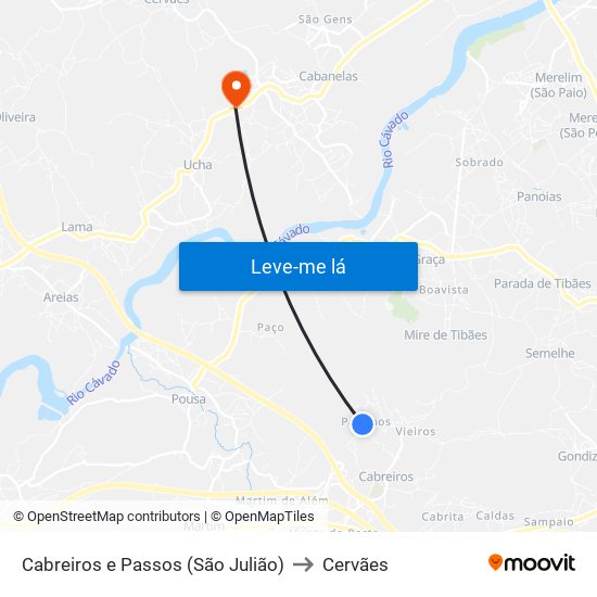 Cabreiros e Passos (São Julião) to Cervães map