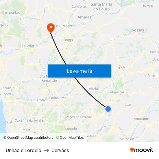 Unhão e Lordelo to Cervães map