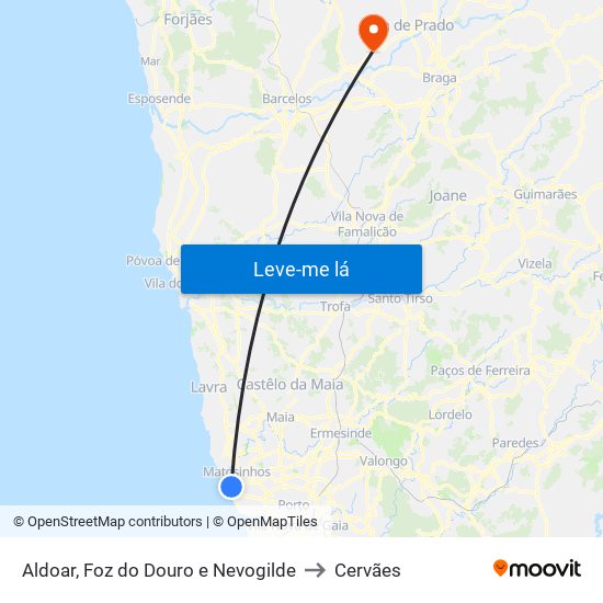 Aldoar, Foz do Douro e Nevogilde to Cervães map