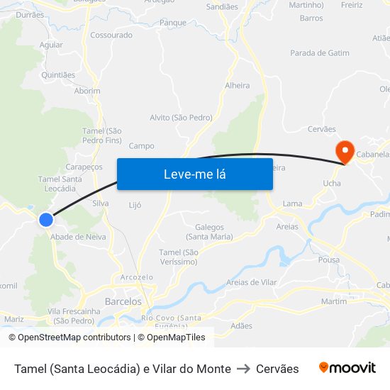 Tamel (Santa Leocádia) e Vilar do Monte to Cervães map