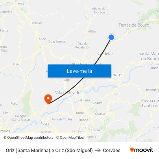 Oriz (Santa Marinha) e Oriz (São Miguel) to Cervães map