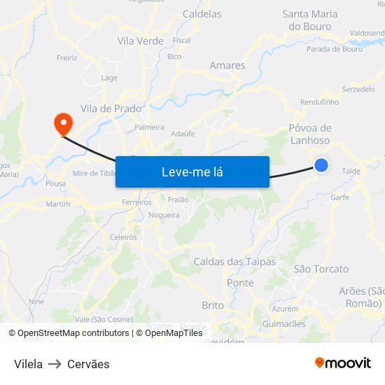Vilela to Cervães map