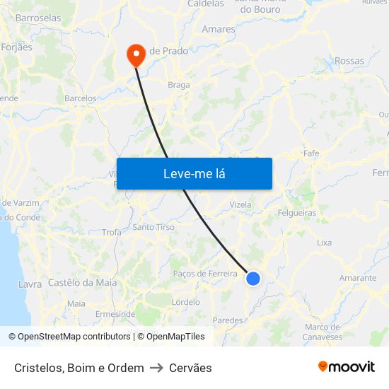 Cristelos, Boim e Ordem to Cervães map