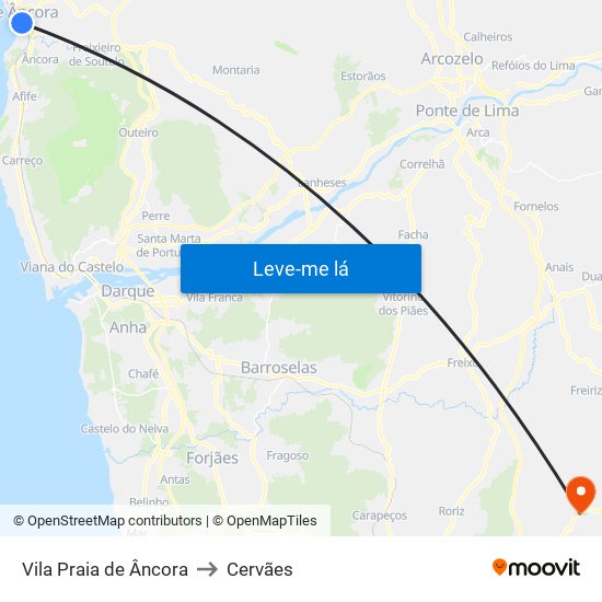 Vila Praia de Âncora to Cervães map