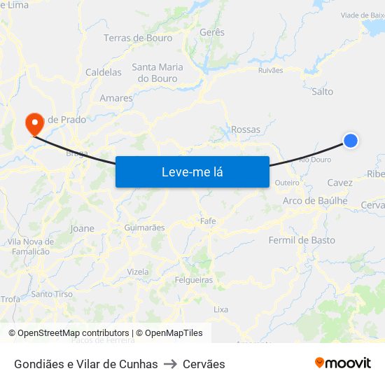 Gondiães e Vilar de Cunhas to Cervães map