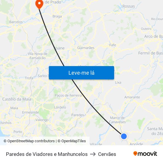 Paredes de Viadores e Manhuncelos to Cervães map