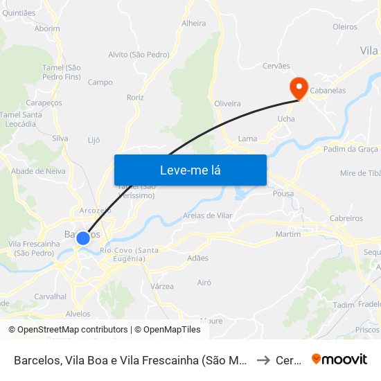 Barcelos, Vila Boa e Vila Frescainha (São Martinho e São Pedro) to Cervães map