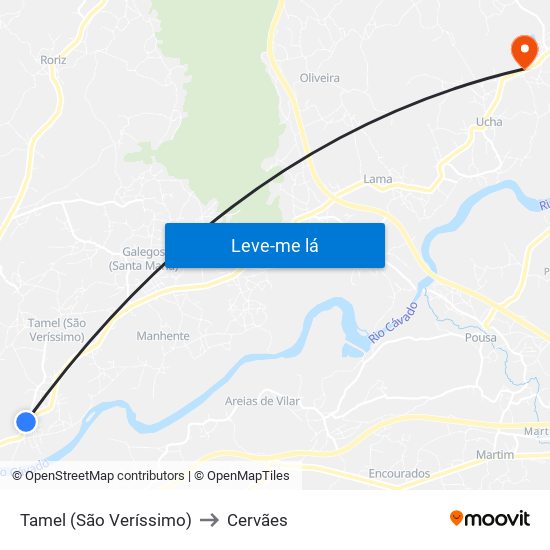 Tamel (São Veríssimo) to Cervães map