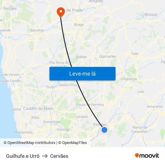 Guilhufe e Urrô to Cervães map