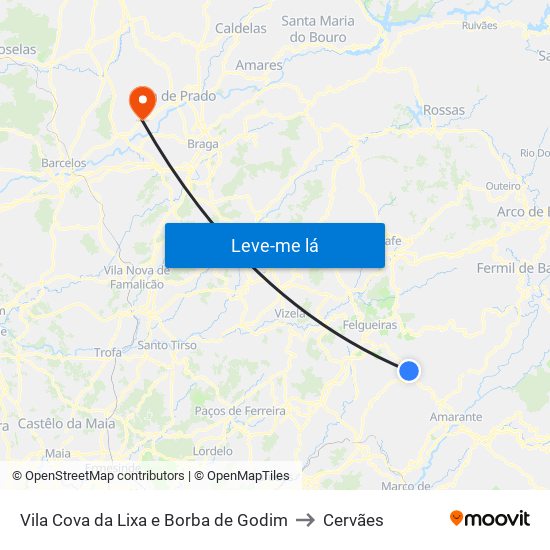 Vila Cova da Lixa e Borba de Godim to Cervães map