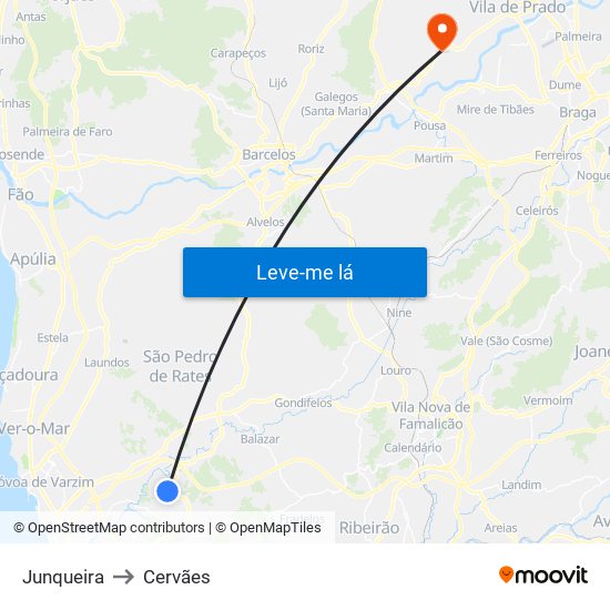 Junqueira to Cervães map