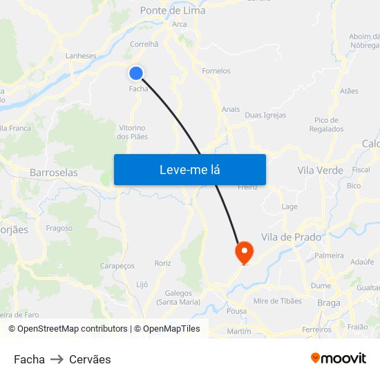 Facha to Cervães map