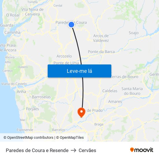 Paredes de Coura e Resende to Cervães map