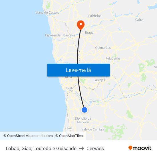 Lobão, Gião, Louredo e Guisande to Cervães map