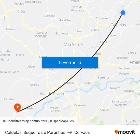 Caldelas, Sequeiros e Paranhos to Cervães map
