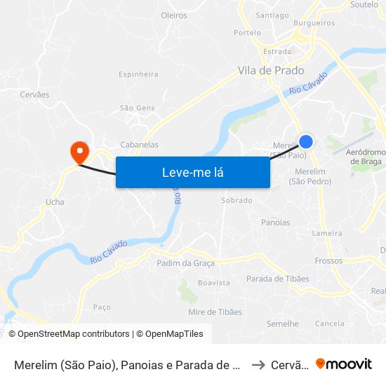 Merelim (São Paio), Panoias e Parada de Tibães to Cervães map