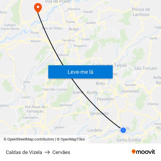 Caldas de Vizela to Cervães map