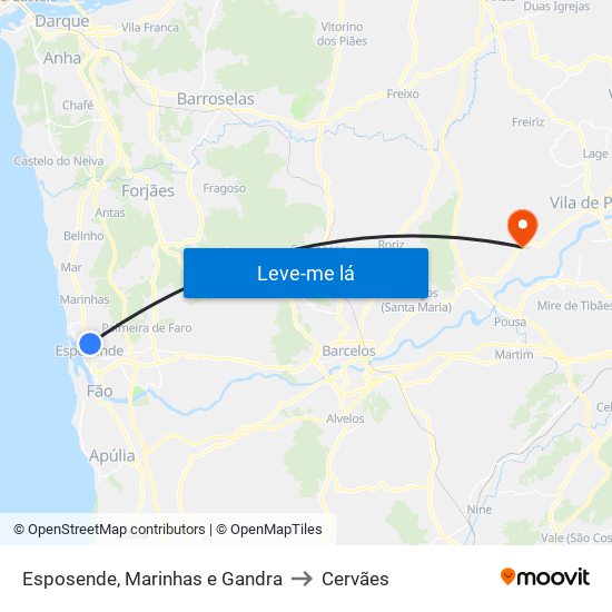 Esposende, Marinhas e Gandra to Cervães map