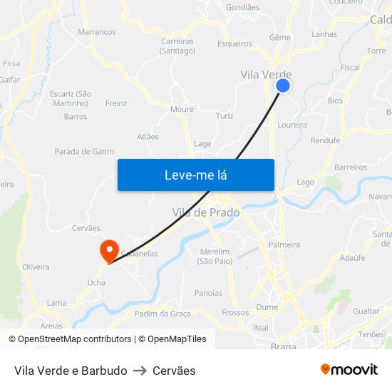 Vila Verde e Barbudo to Cervães map