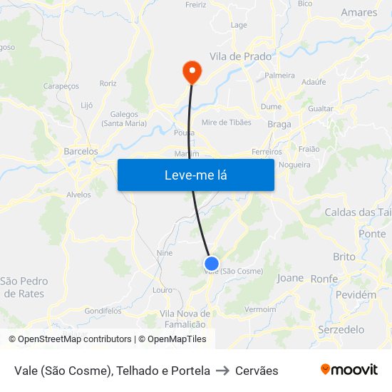 Vale (São Cosme), Telhado e Portela to Cervães map