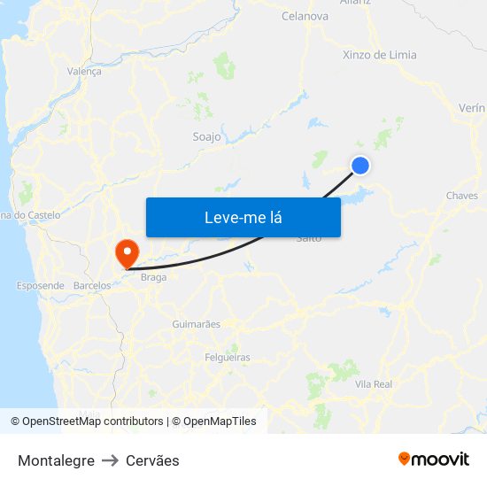 Montalegre to Cervães map