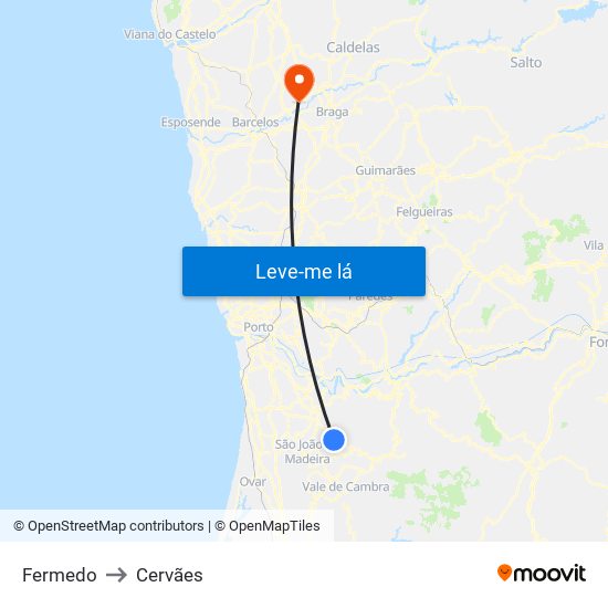 Fermedo to Cervães map