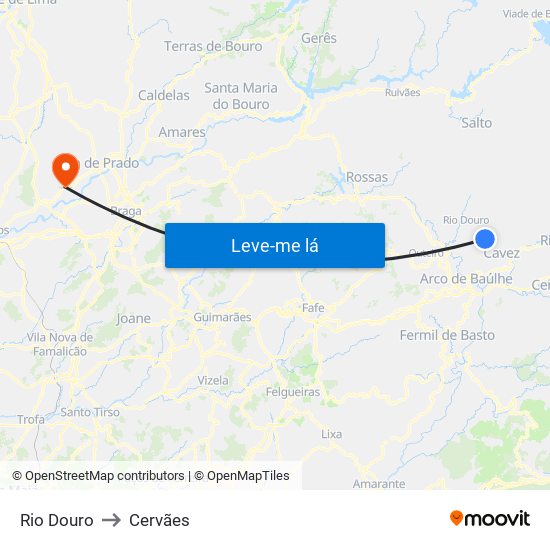 Rio Douro to Cervães map