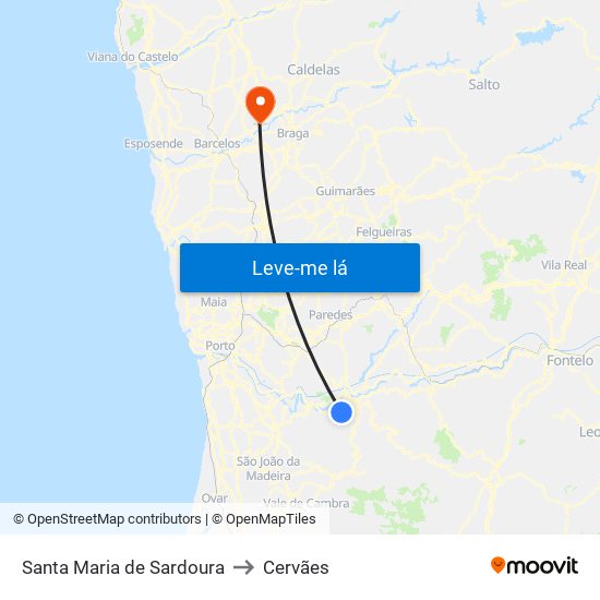 Santa Maria de Sardoura to Cervães map