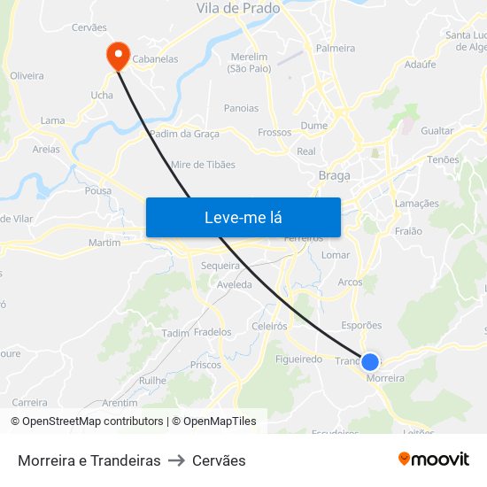 Morreira e Trandeiras to Cervães map