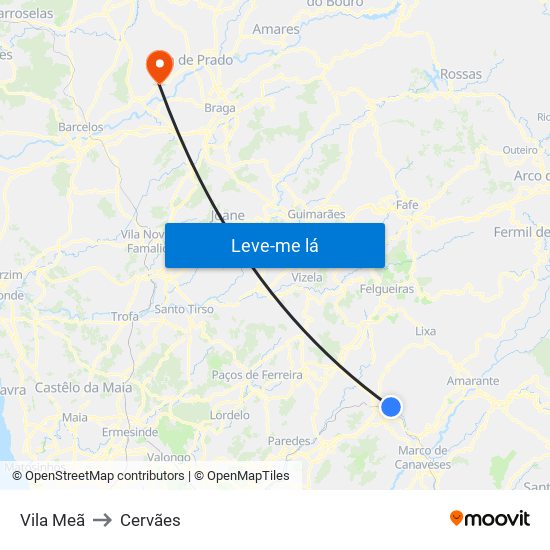 Vila Meã to Cervães map