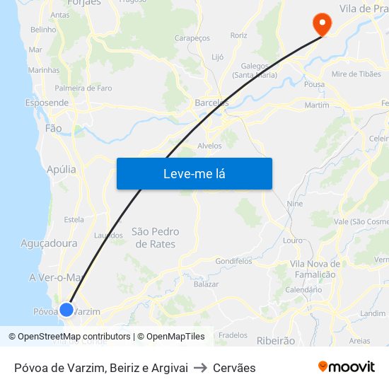 Póvoa de Varzim, Beiriz e Argivai to Cervães map