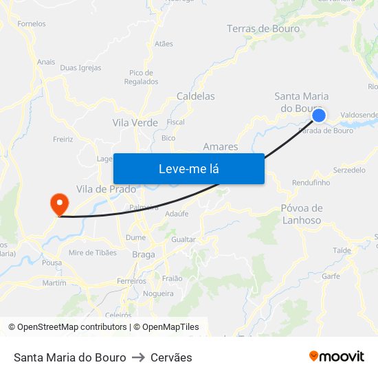 Santa Maria do Bouro to Cervães map