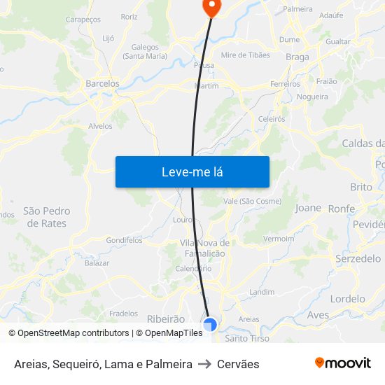 Areias, Sequeiró, Lama e Palmeira to Cervães map