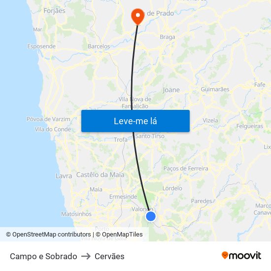 Campo e Sobrado to Cervães map