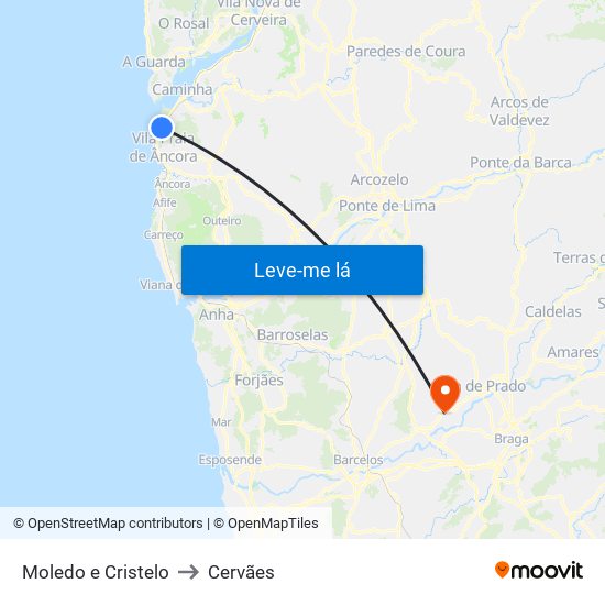 Moledo e Cristelo to Cervães map