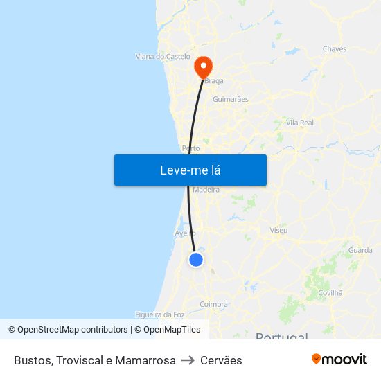 Bustos, Troviscal e Mamarrosa to Cervães map