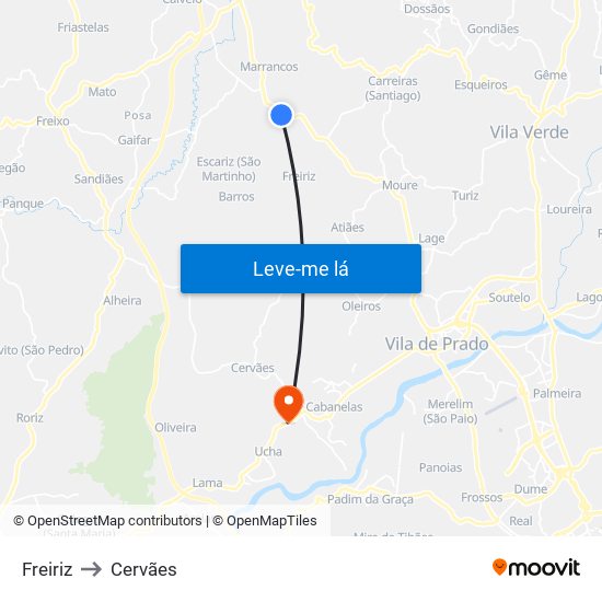 Freiriz to Cervães map