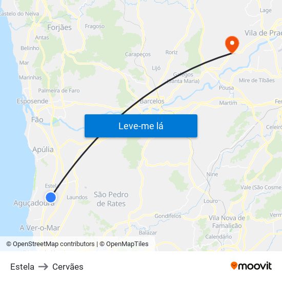 Estela to Cervães map