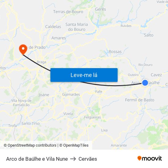 Arco de Baúlhe e Vila Nune to Cervães map