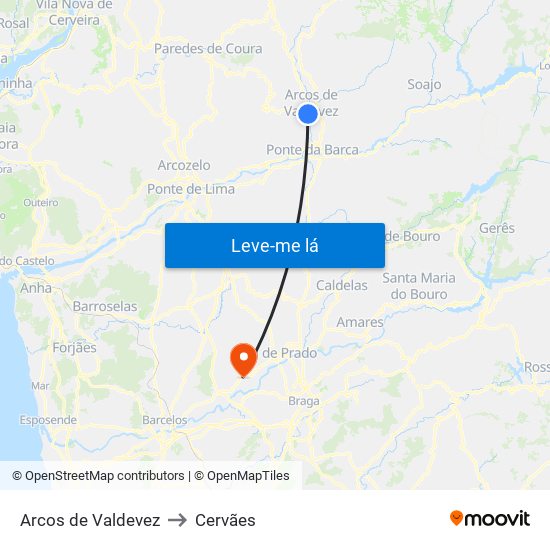 Arcos de Valdevez to Cervães map