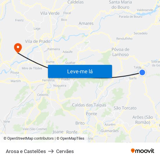 Arosa e Castelões to Cervães map