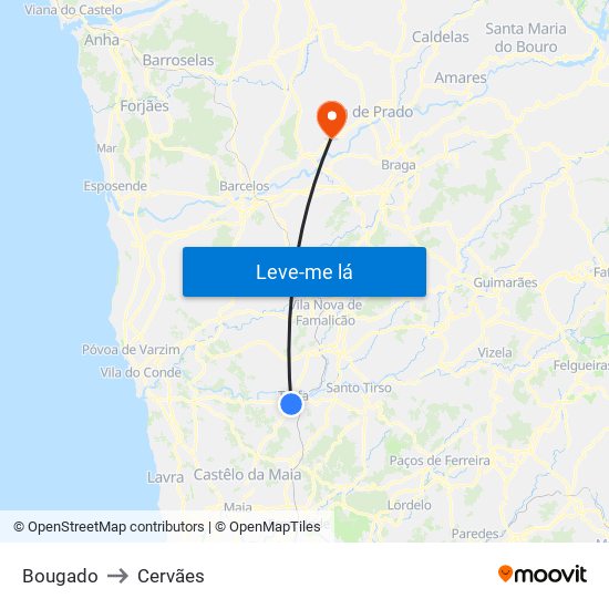 Bougado to Cervães map