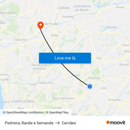 Pedreira, Rande e Sernande to Cervães map