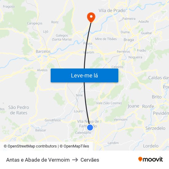 Antas e Abade de Vermoim to Cervães map