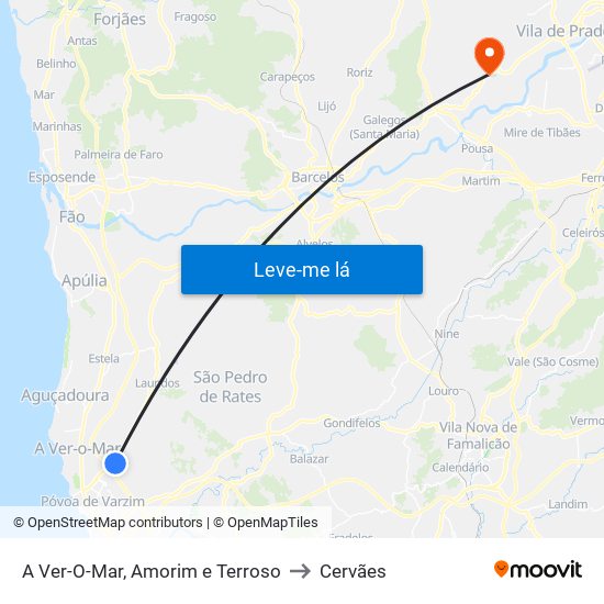 A Ver-O-Mar, Amorim e Terroso to Cervães map