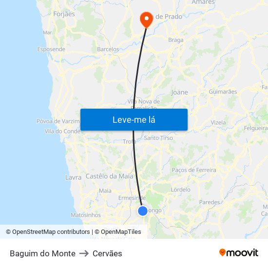 Baguim do Monte to Cervães map