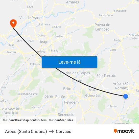 Arões (Santa Cristina) to Cervães map